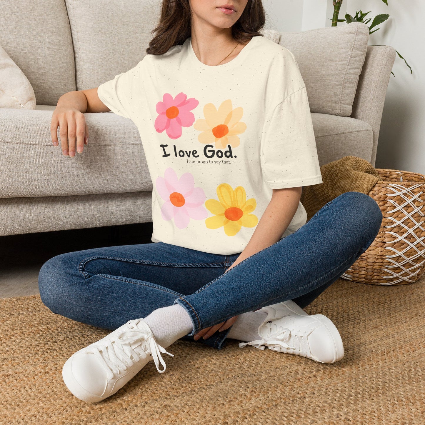 Christian Floral T‑Shirt — "I Love God" Cute Flower Faith Tee