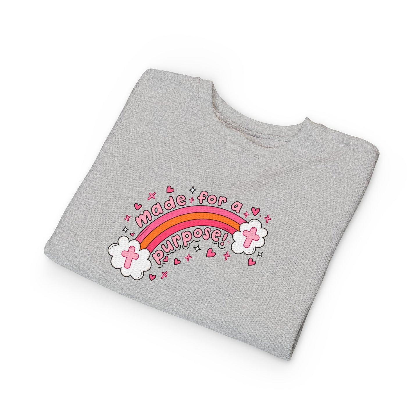 Toddler Sweatshirt — 'Made for a Purpose' Rainbow & 'God's Timing is Perfect' Pink Graphic