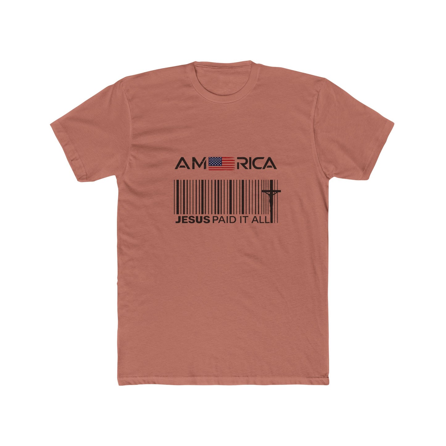 America Barcode Cross T-Shirt – "Jesus Paid It All" Christian Faith Tee