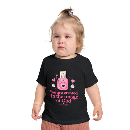 Baby T-Shirt — "You Are Created in the Image of God" Pink Camera Christian Tee