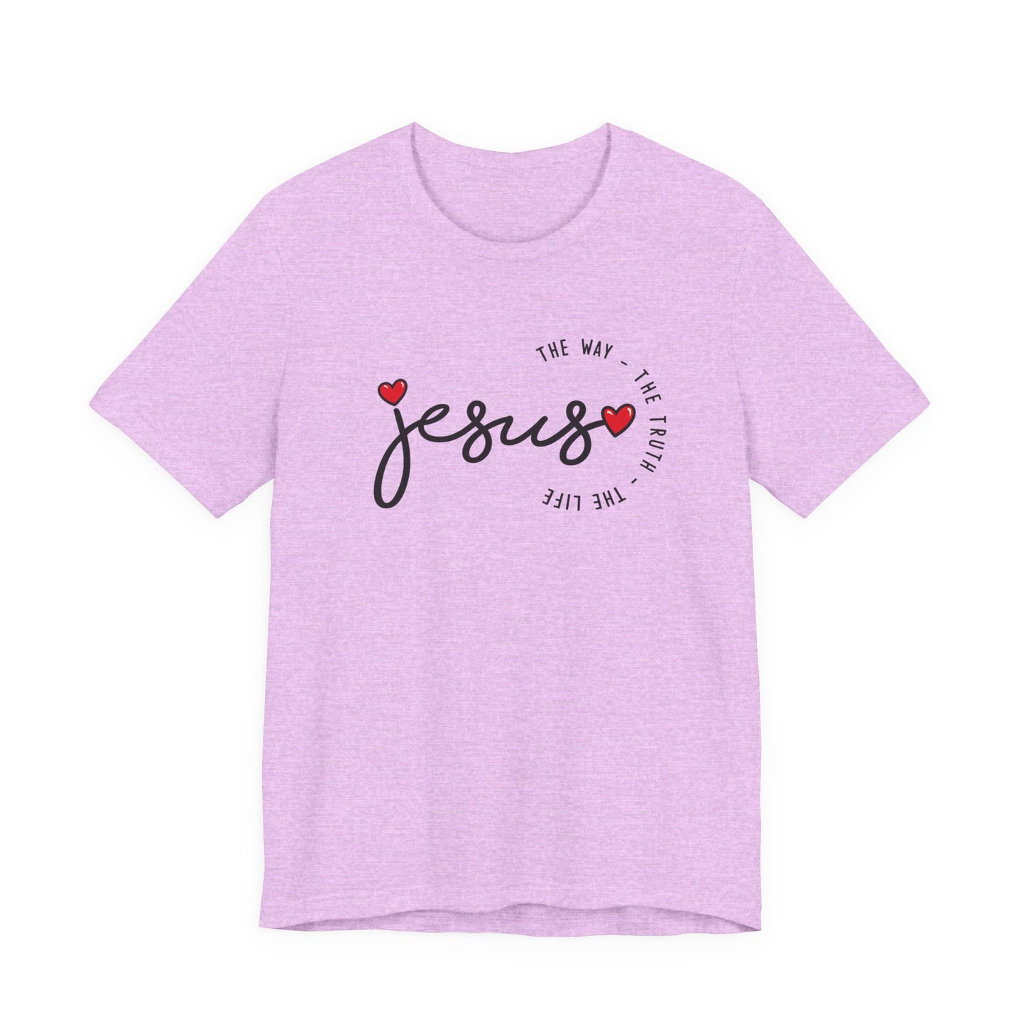 Jesus Script Tee - "Jesus" with Hearts | Faith Christian Shirt