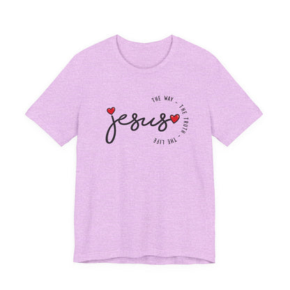 Jesus Script Tee - "Jesus" with Hearts | Faith Christian Shirt