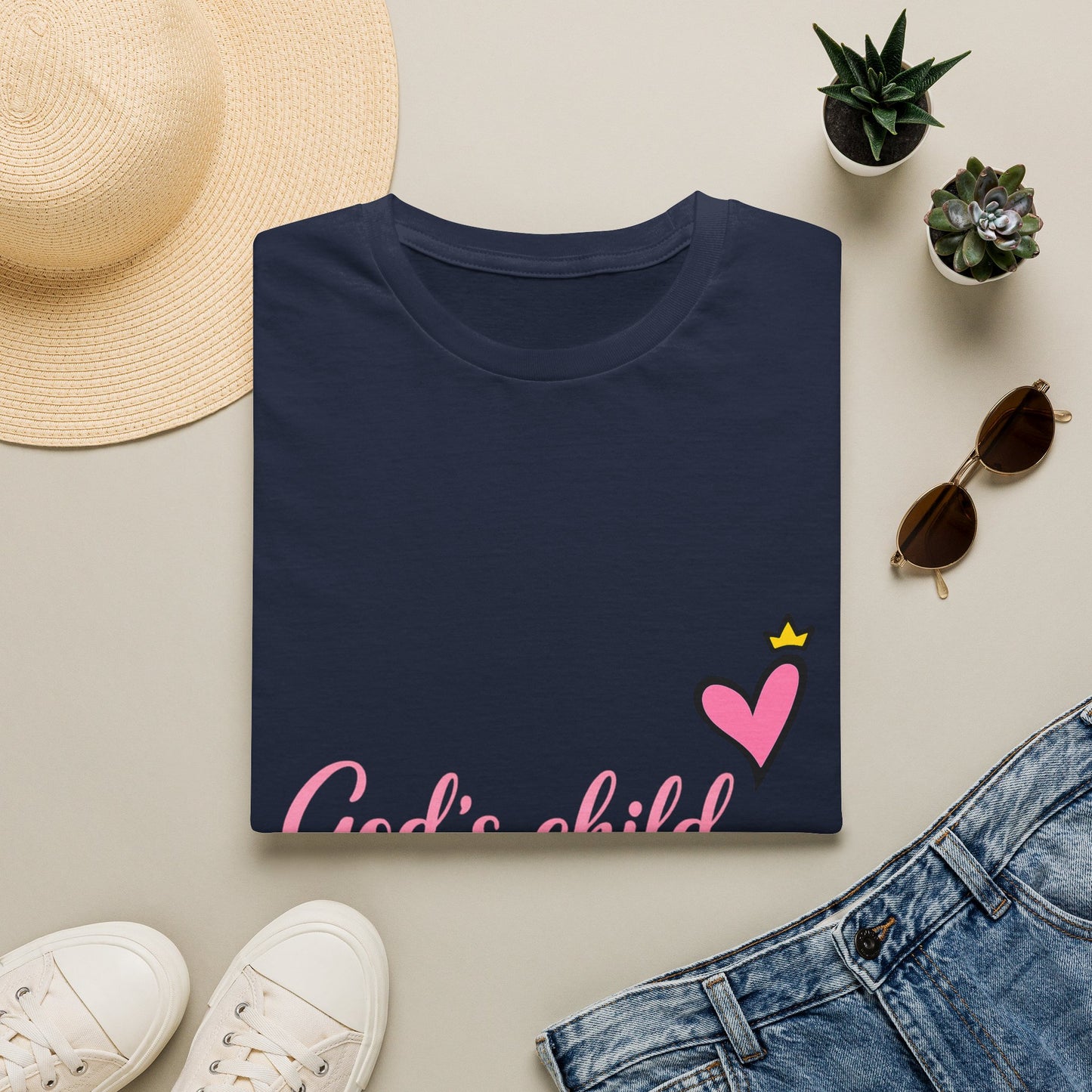 God's Child T-Shirt — Pink Heart Christian Faith Tee