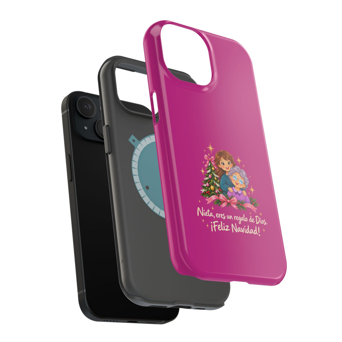 Magenta Christmas Grandma Phone Case — "Abuela, eres un regalo de Dios. ¡Feliz Navidad!" Magnetic Impact-Resistant