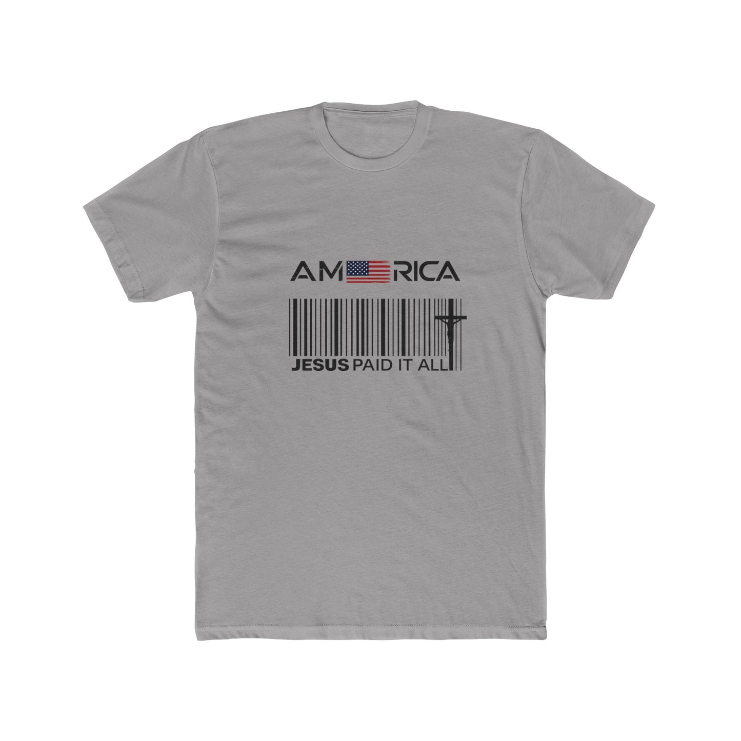 America Barcode Cross T-Shirt – "Jesus Paid It All" Christian Faith Tee
