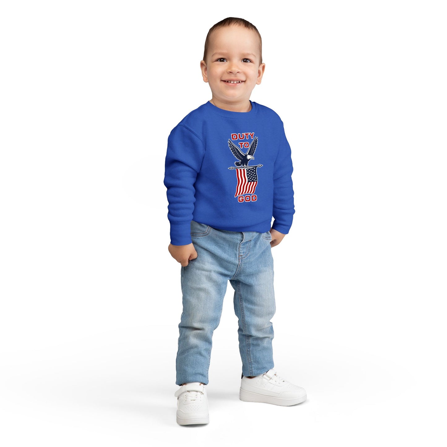 Toddler Sweatshirt - 'Duty to God' Patriotic Eagle & Flag