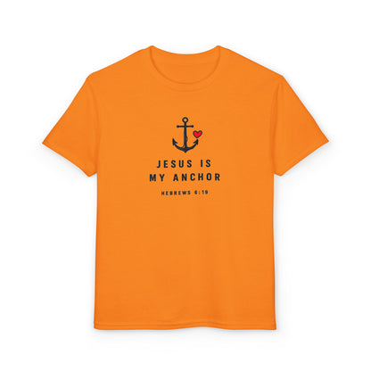 Youth T-Shirt — "Jesus Is My Anchor" Christian Kids Tee (Hebrews 6:19)