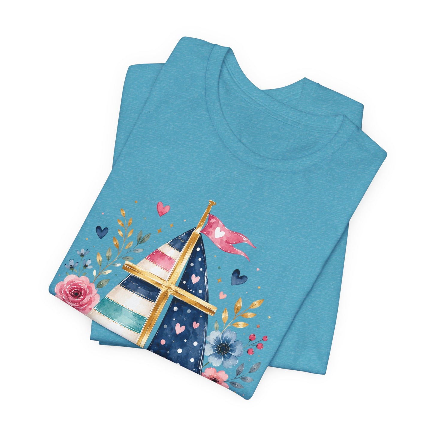 Jesus Is My Caption Sailboat T-Shirt — Floral Patriotic Christian Tee