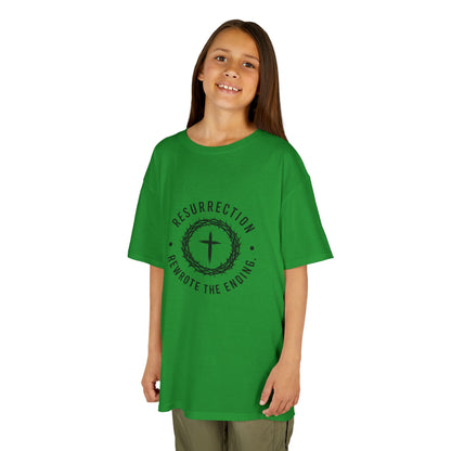 UNISEX KIDS Tee — 'Resurrection: He Wrote the Ending' Cross Graphic