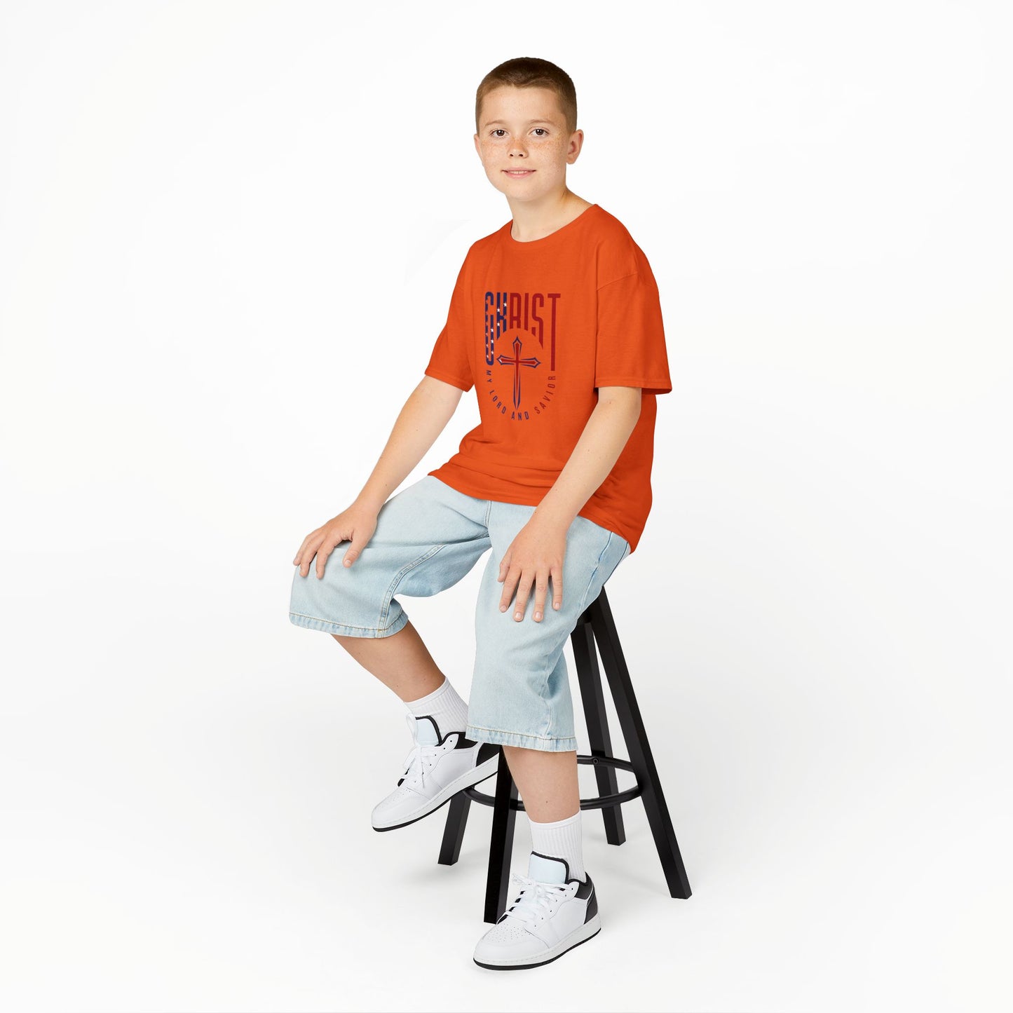 Kids Christian T-Shirt — "Christ Lives Our Hope" Patriotic Cross Tee