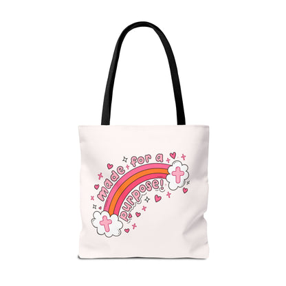 Pink Faith Tote Bag — Inspirational Cross & Rainbow AOP Tote