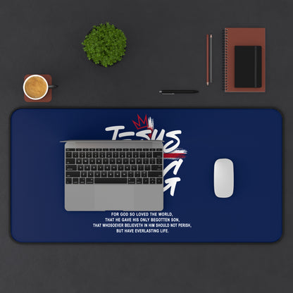 Christian Desk Mat - "Jesus Is King" Inspirational Office Mouse Pad (John 3:16)