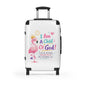Child of God Kids Suitcase – Pink Flamingo Faith Travel Luggage (Philippians 4:13)