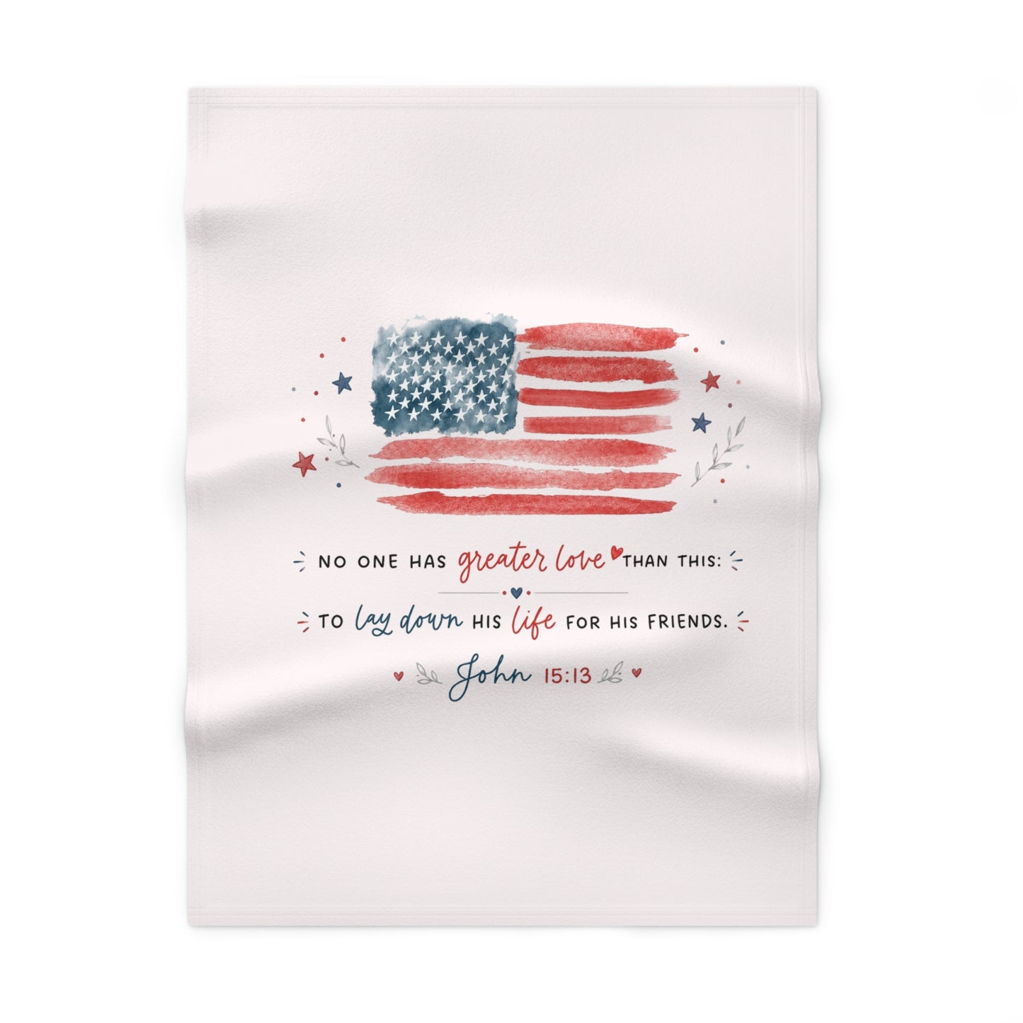 Patriotic Baby Blanket — John 15:13 American Flag Fleece Gift for Newborns & Baptisms
