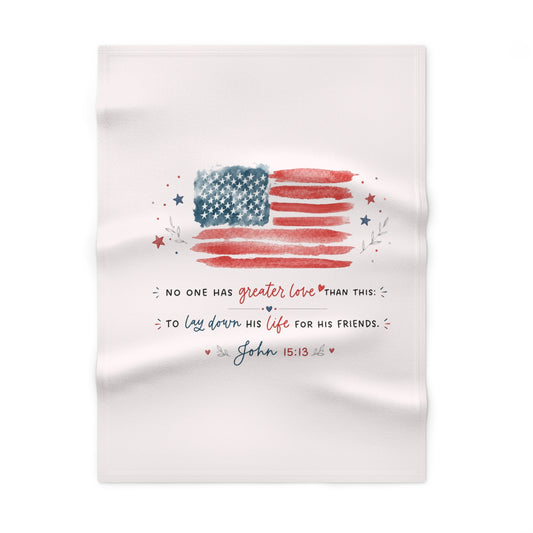 Patriotic Baby Blanket — John 15:13 American Flag Fleece Gift for Newborns & Baptisms