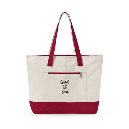 Canvas Tote Bag — "Child of God" & Watercolor Flag Zippered Tote