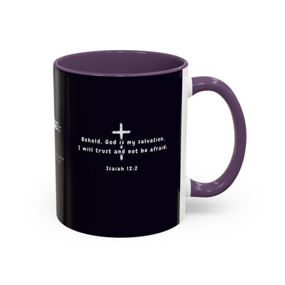 Christian faith gift  Coffee Mug — 'Tetelestai' Cross Design with Isaiah 12:2 Scripture (11/15oz Accent Mug)