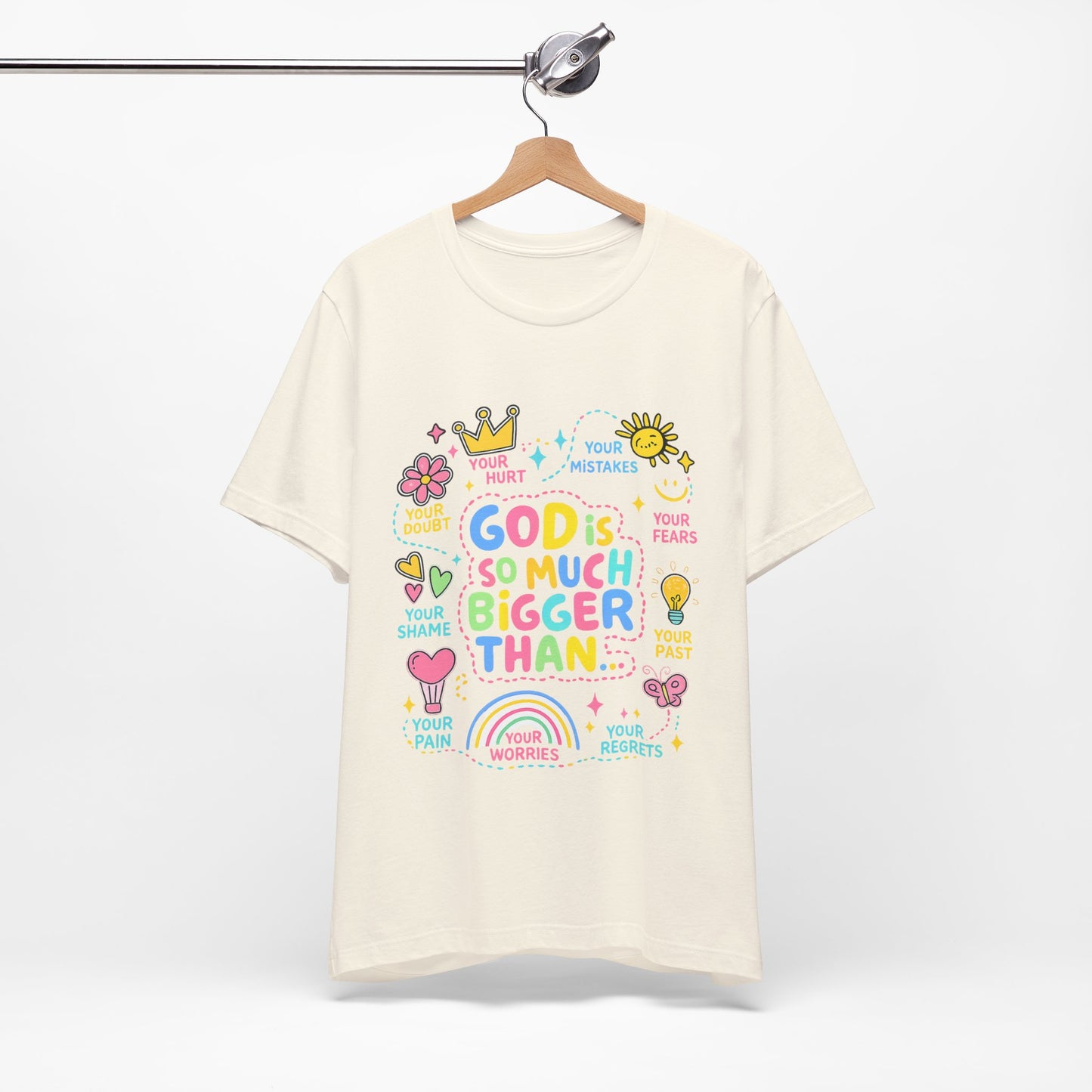 Christian T‑Shirt — "God Is So Much Bigger Than..." Pastel Faith Tee