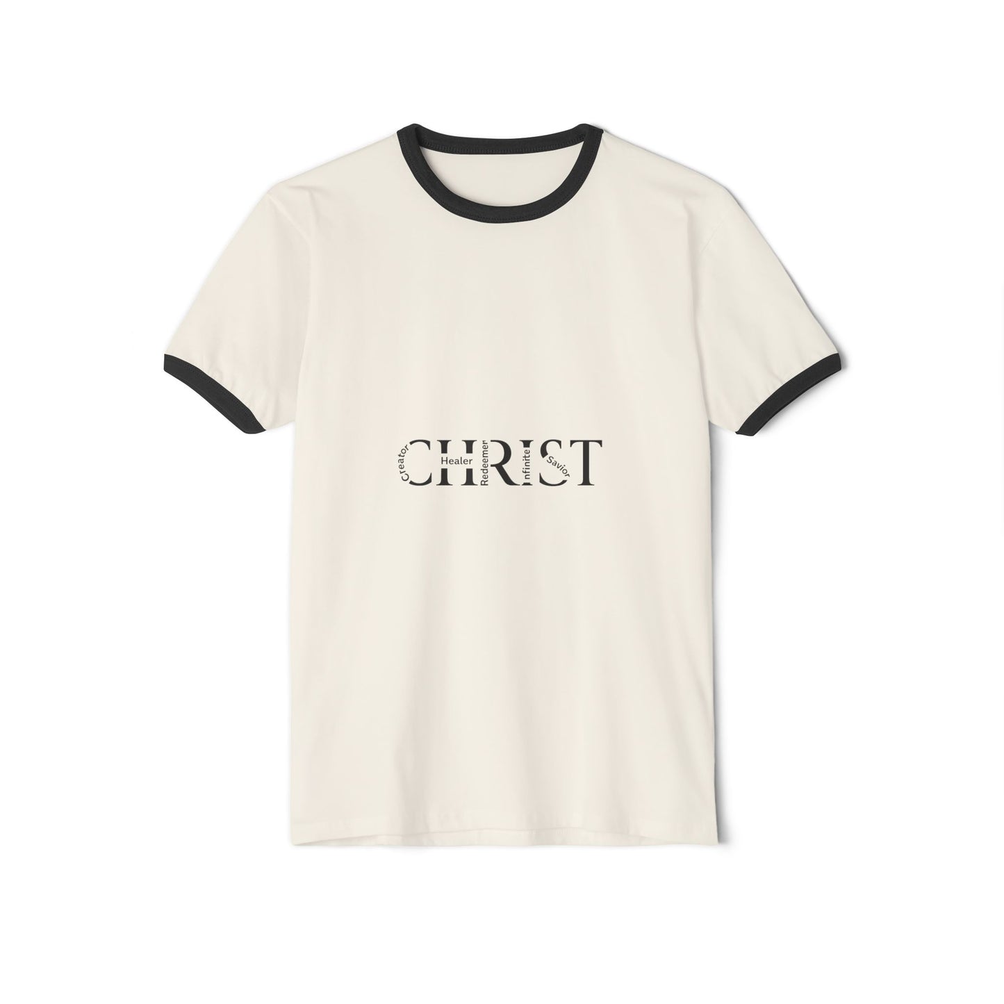 Christian Ringer T-Shirt — 'CHRIST' Front / 'JESUS' Back Religious Tee