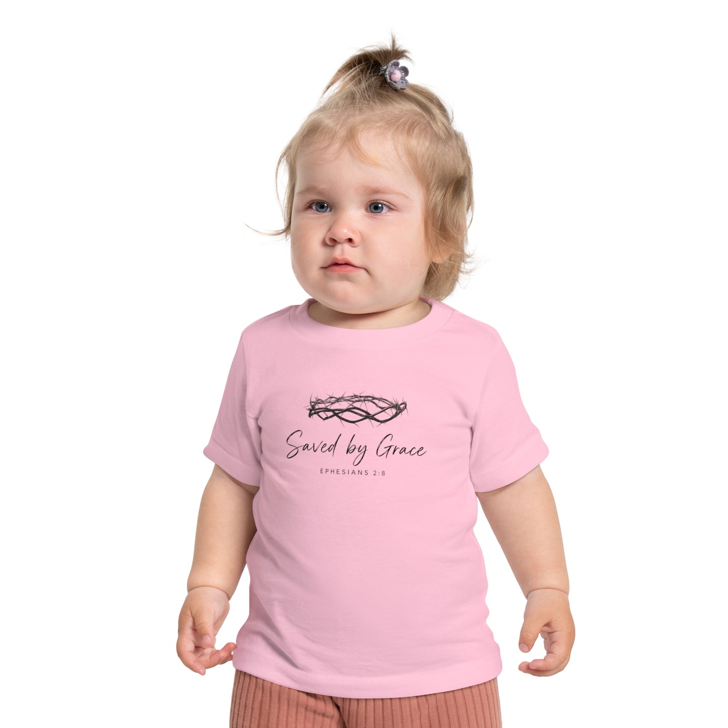 Baby T-Shirt "Saved by Grace" with Crown of Thorns – Christian Baptism & Newborn Gift