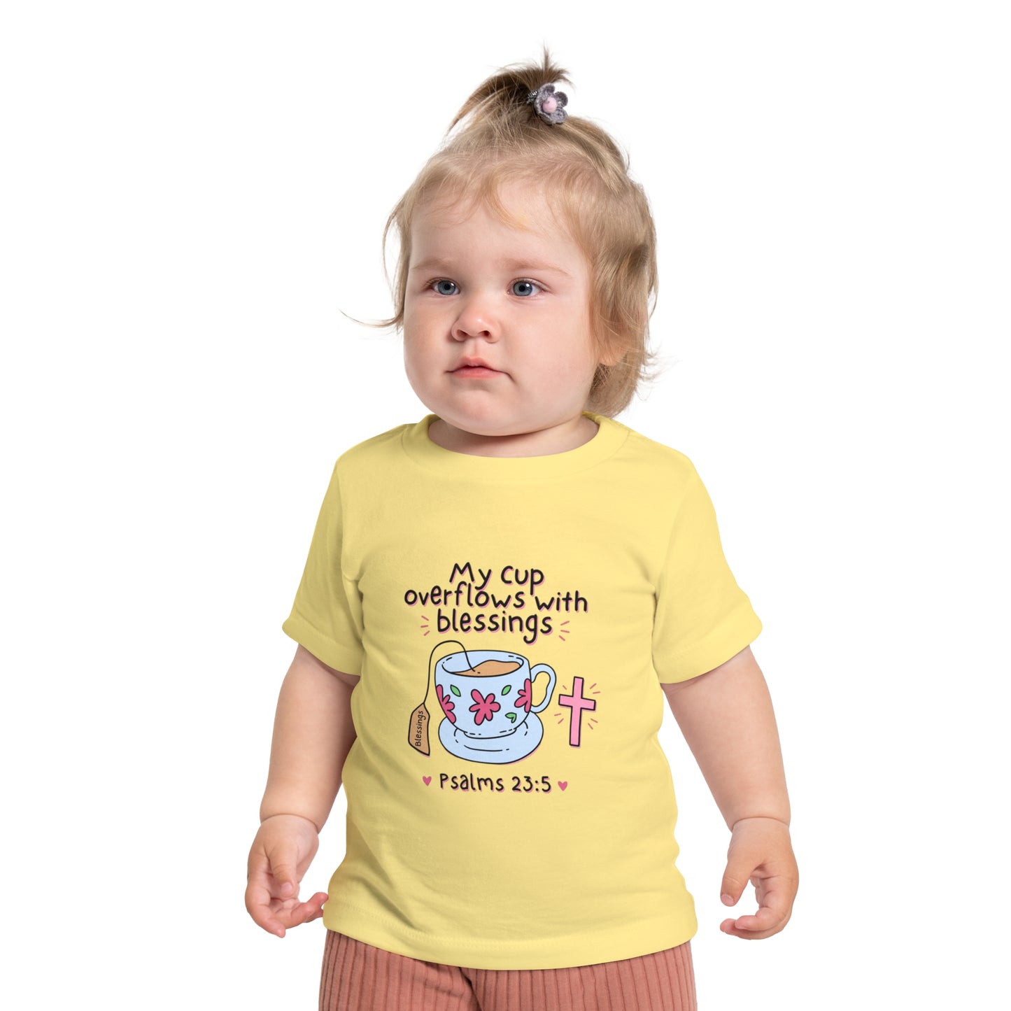 Baby T-Shirt — "My Cup Overflows With Blessings" Christian Infant Tee (Psalms 23:5)
