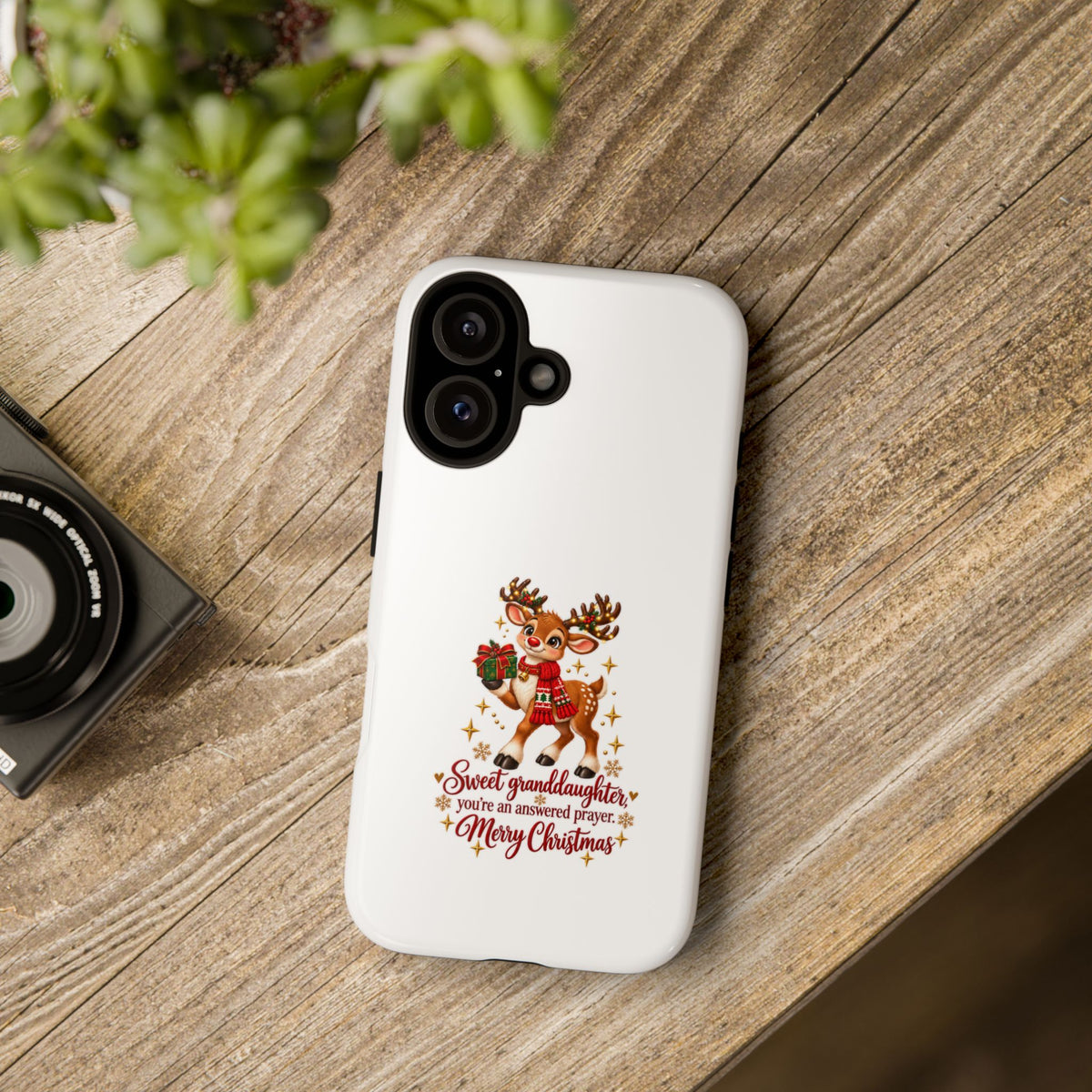 Christmas Reindeer Phone Case — “Sweet granddaughter you’re an answered prayer” Holiday Phone Cover