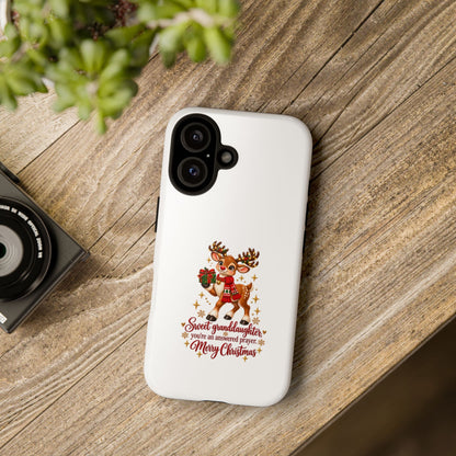 Christmas Reindeer Phone Case — “Sweet granddaughter you’re an answered prayer” Holiday Phone Cover