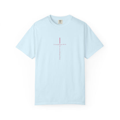 Minimalist Cross Tee — Subtle Vertical 'I Crossed Your Line' Graphic