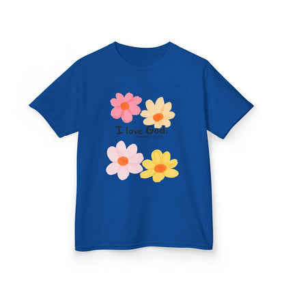Kids Tee — Floral "I Love God" Christian Shirt for Girls & Boys