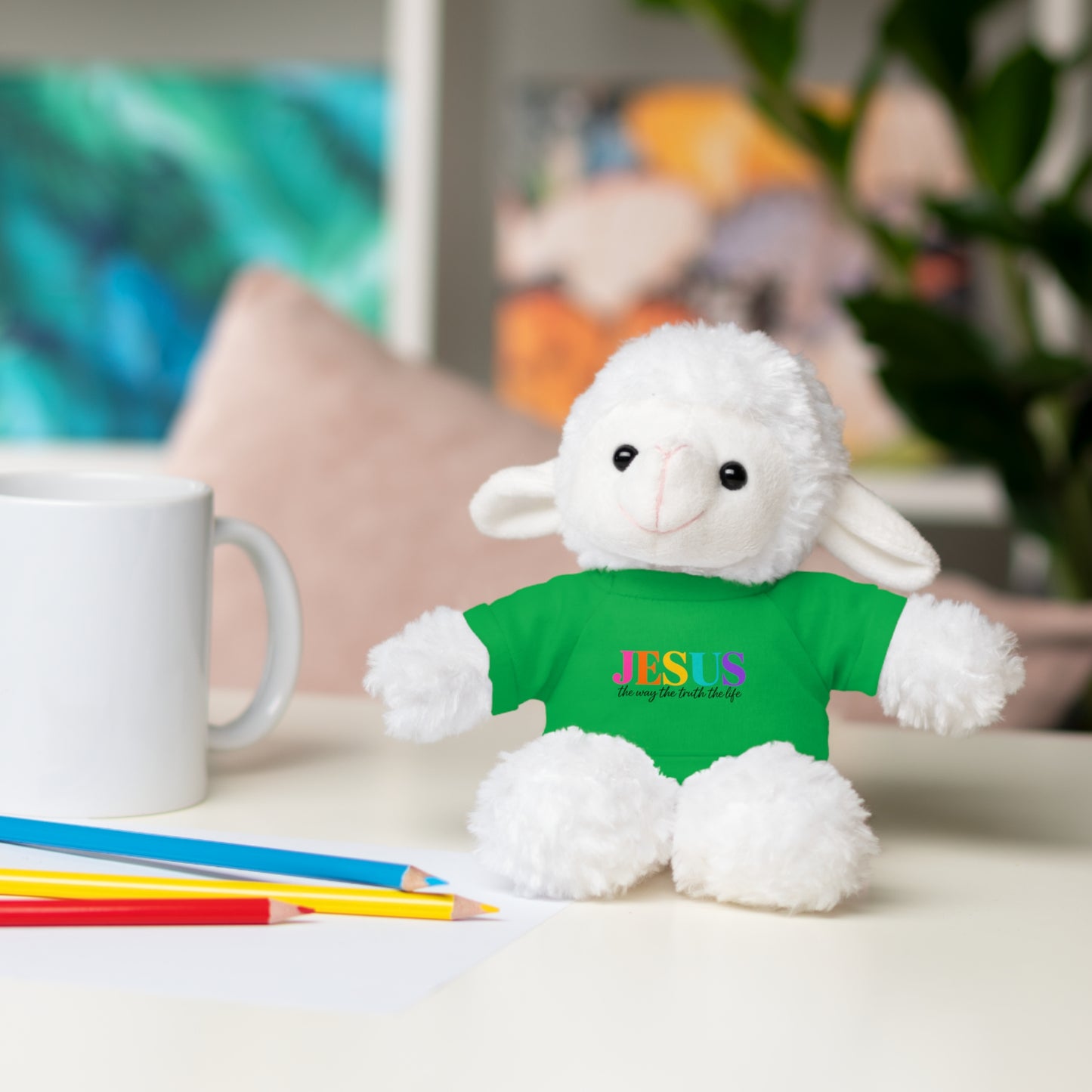 Jesus Rainbow Tee Teddy Bear - Plush Stuffed Animal with Faith Shirt