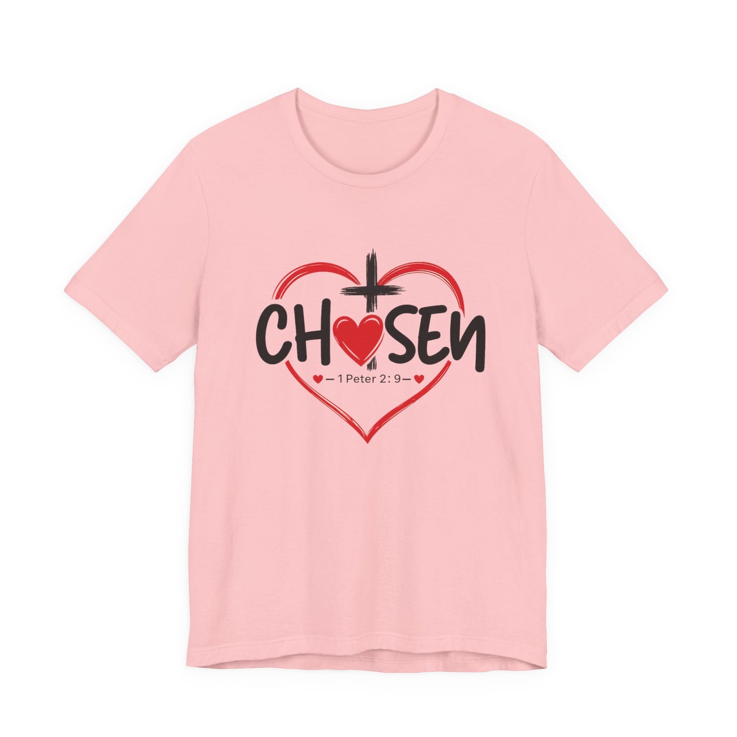 Chosen Heart Christian T-Shirt — "Chosen" with Cross & 1 Peter 2:9 Faith Tee