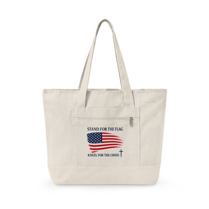 American Flag Canvas Tote Bag — "Stand For The Flag" Patriotic Zippered Tote
