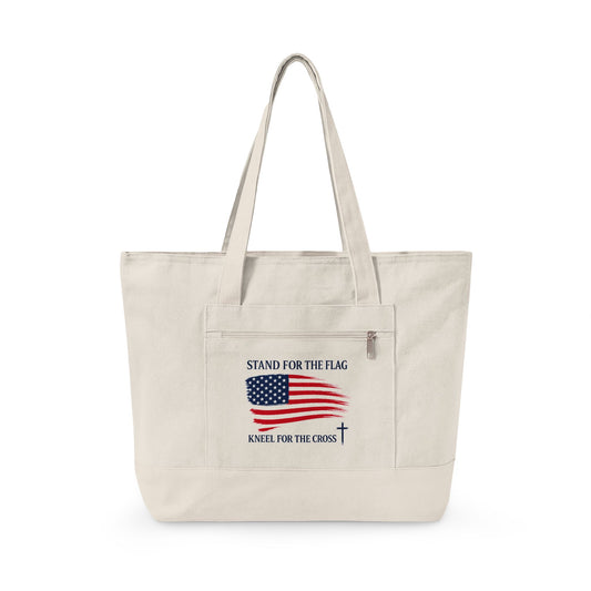 American Flag Canvas Tote Bag — "Stand For The Flag" Patriotic Zippered Tote