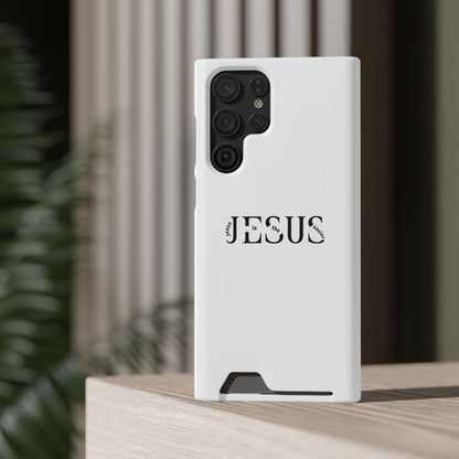 Christian Phone Card Case — Minimal ‘Jesus’ Text Wallet Case