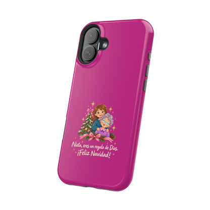 Magenta Christmas Grandma Phone Case — "Abuela, eres un regalo de Dios. ¡Feliz Navidad!" Magnetic Impact-Resistant