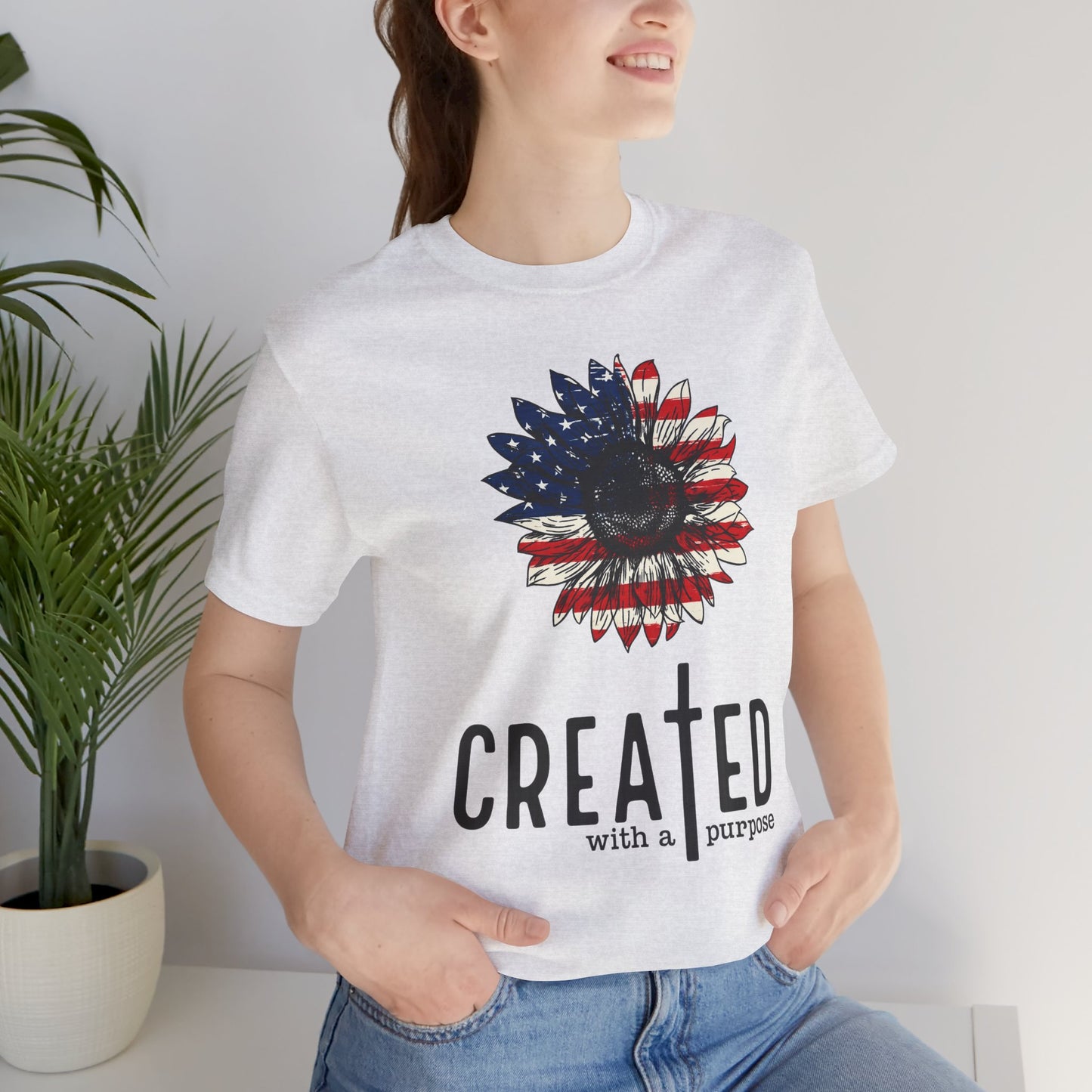 Created With A Purpose American Flag Sunflower T-Shirt