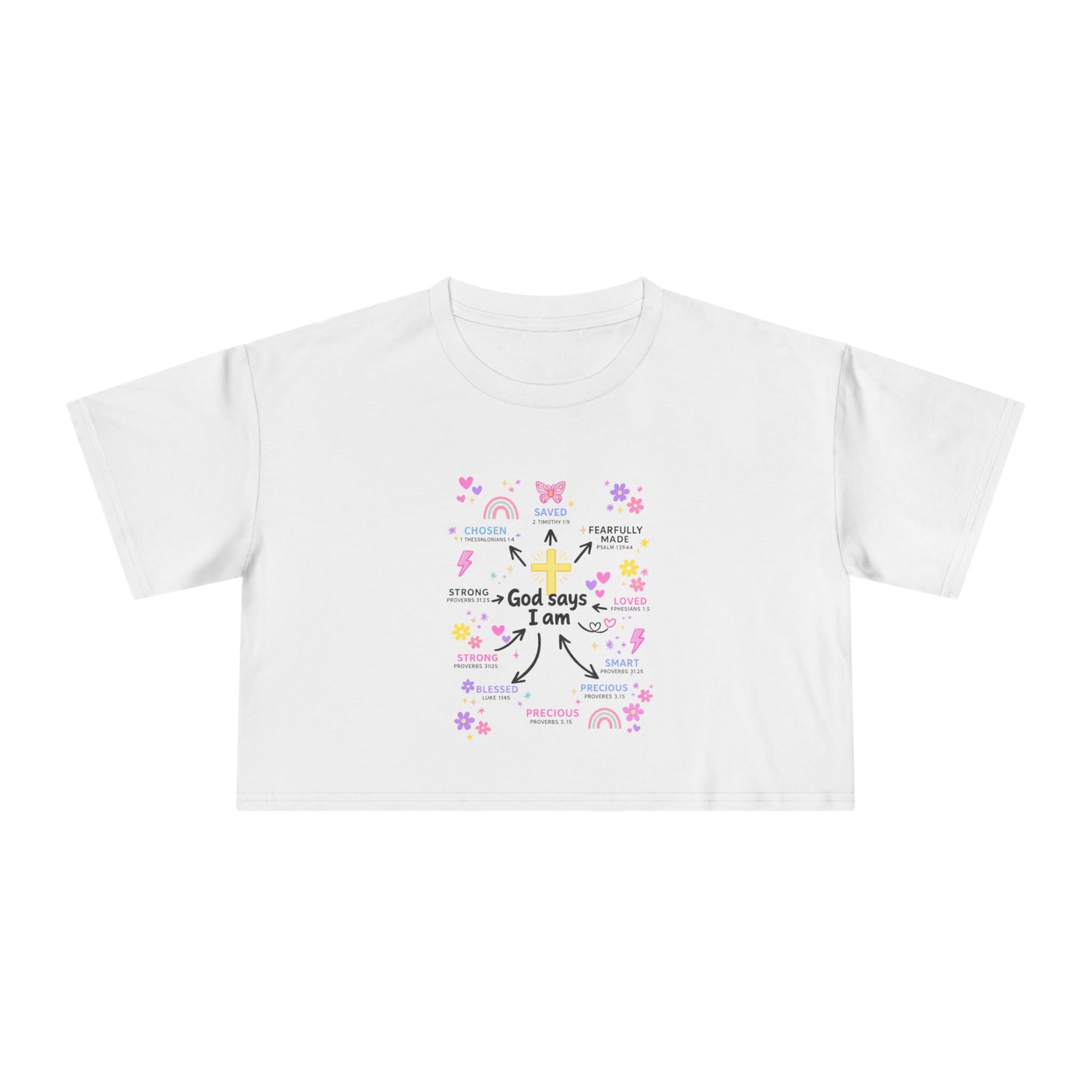 God Says I Am Floral Crop Tee — Christian Inspirational Women's Top