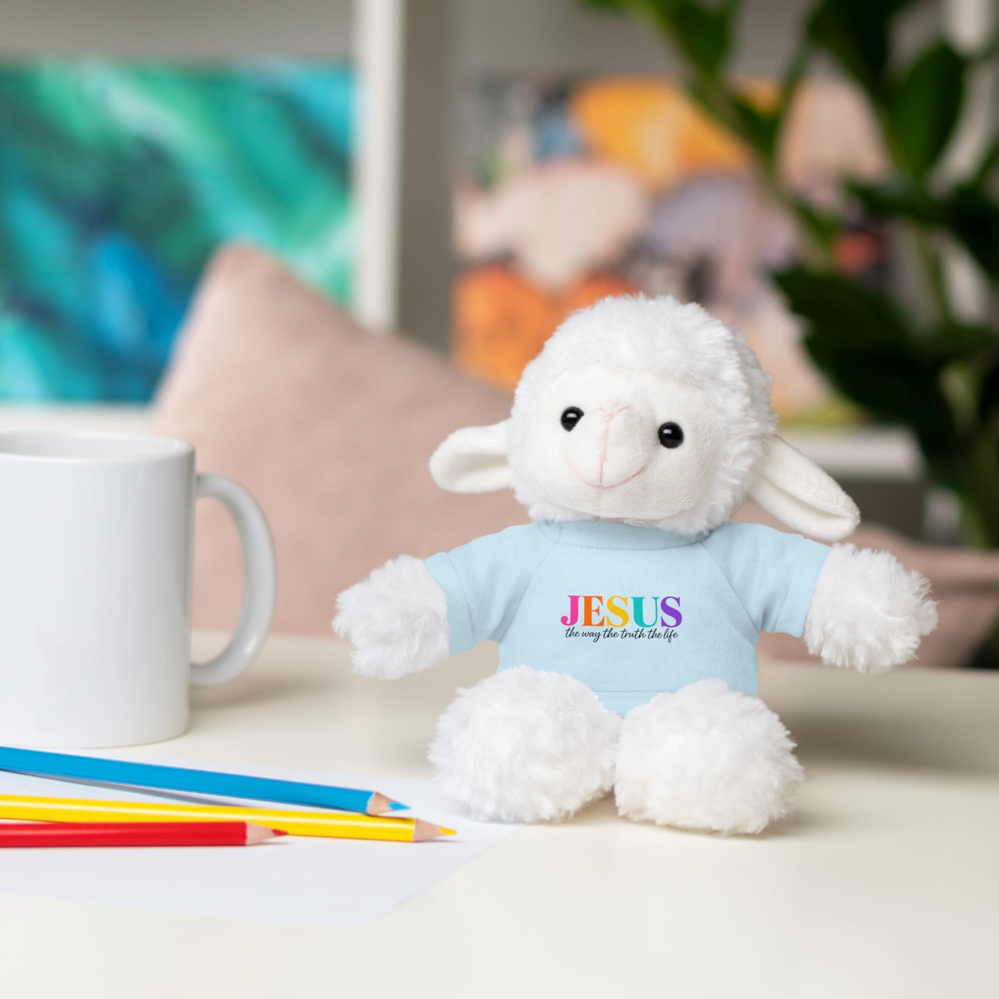 Jesus Rainbow Tee Teddy Bear - Plush Stuffed Animal with Faith Shirt
