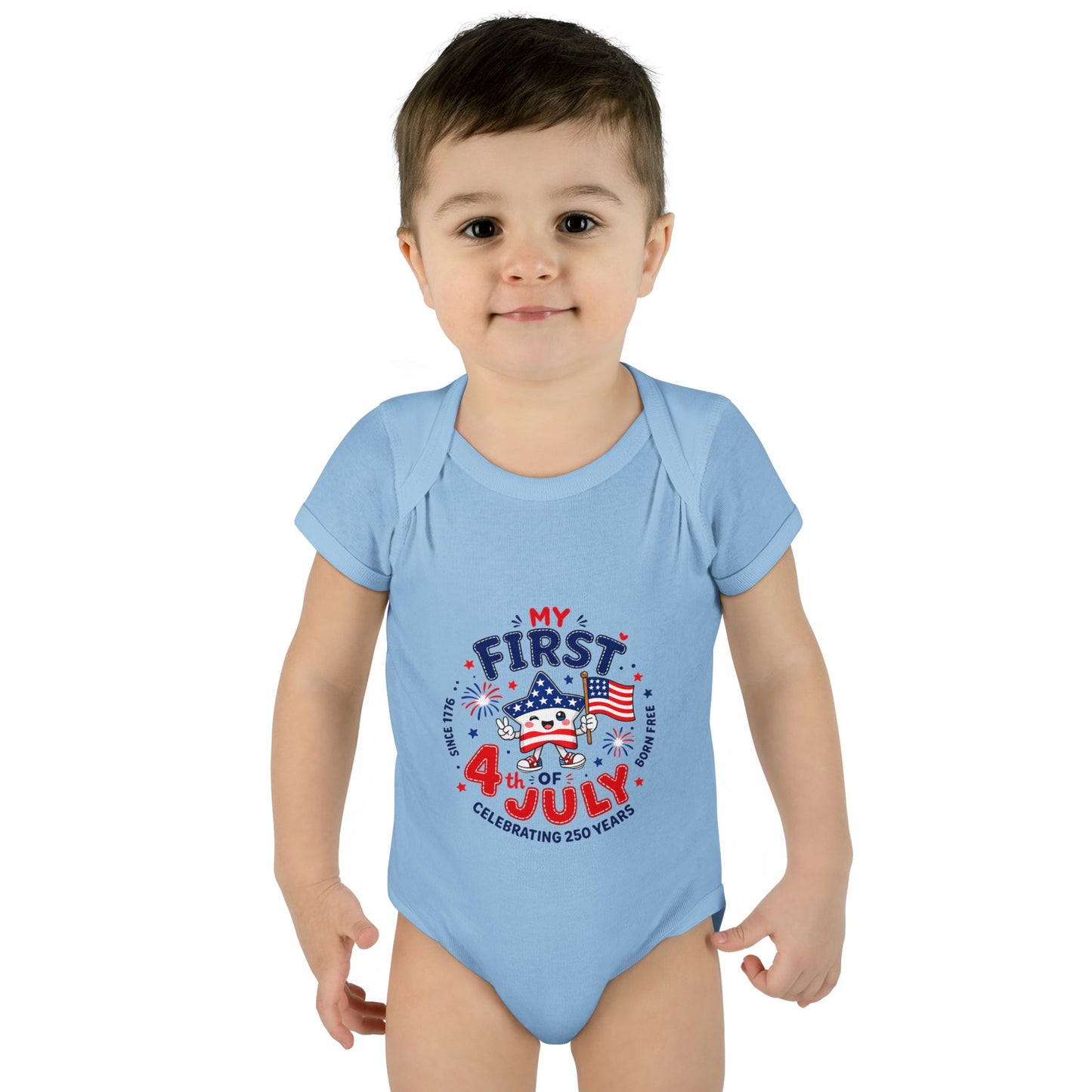 Baby Bodysuit – "My First 4th of July" Patriotic Infant Onesie
