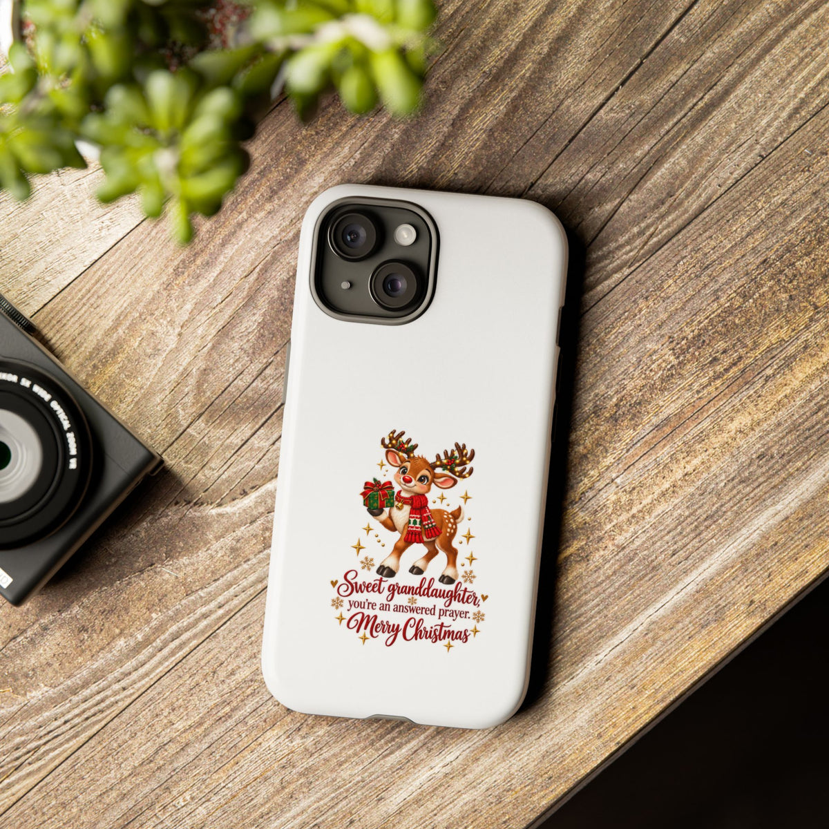 Christmas Reindeer Phone Case — “Sweet granddaughter you’re an answered prayer” Holiday Phone Cover