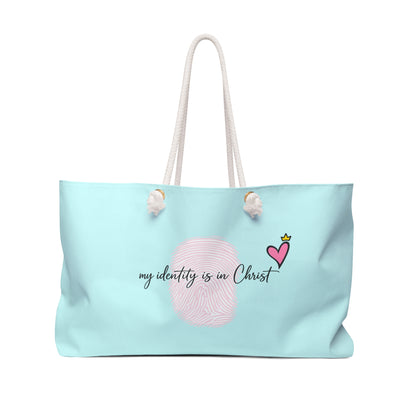 Weekender Bag — "My Identity Is in Christ" Faith Tote (Aqua)