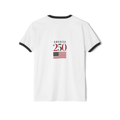 Stand for the Flag, Kneel for the Cross Ringer T-Shirt — America 250 Patriotic Tee