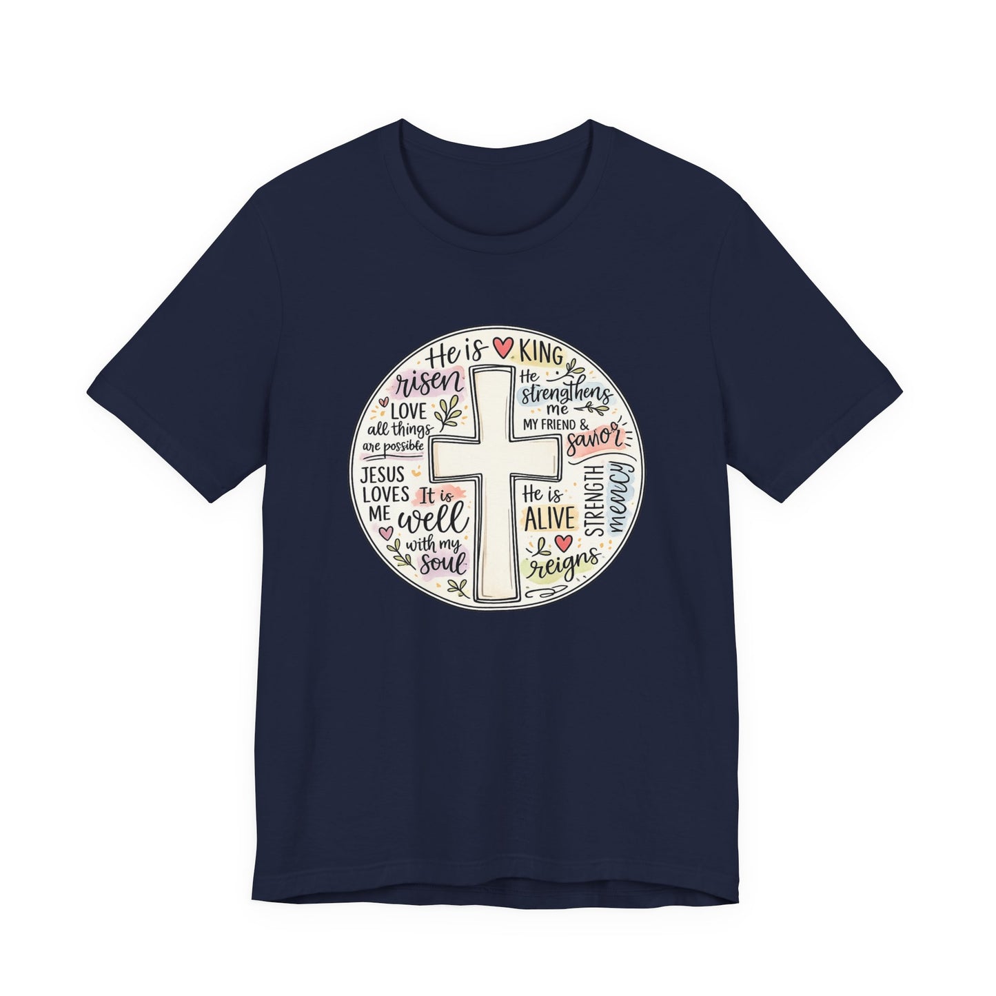 Christian Cross Faith T-Shirt — He Is Risen Inspirational Graphic Tee