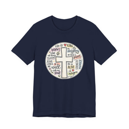 Christian Cross Faith T-Shirt — He Is Risen Inspirational Graphic Tee