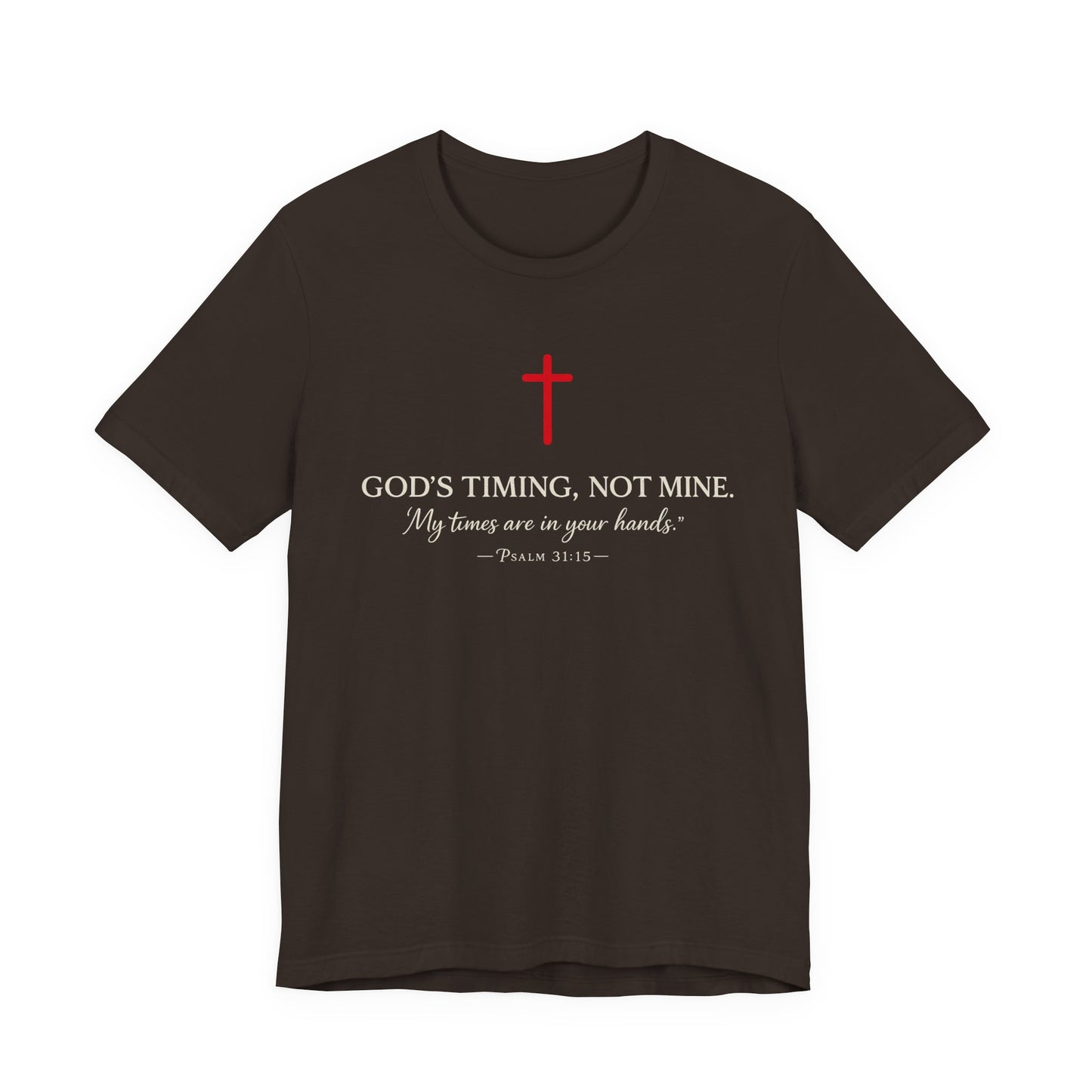 Faith Cross T‑Shirt — "God's Timing, Not Mine" Inspirational Christian Tee