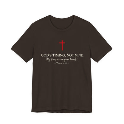 Faith Cross T‑Shirt — "God's Timing, Not Mine" Inspirational Christian Tee