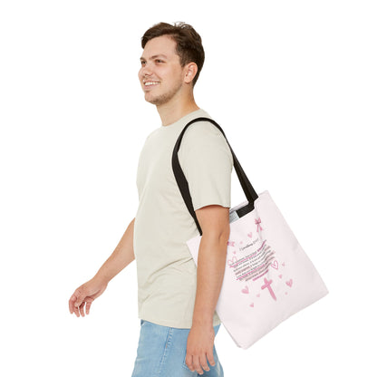Pink Faith Tote Bag — Inspirational Cross & Rainbow AOP Tote