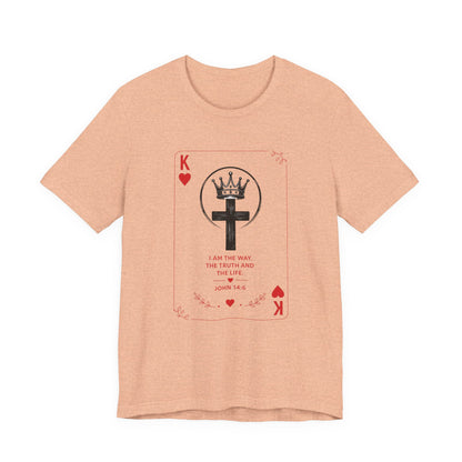 King of Hearts Christian T-Shirt — John 14:6 Cross & Crown Playing Card Design