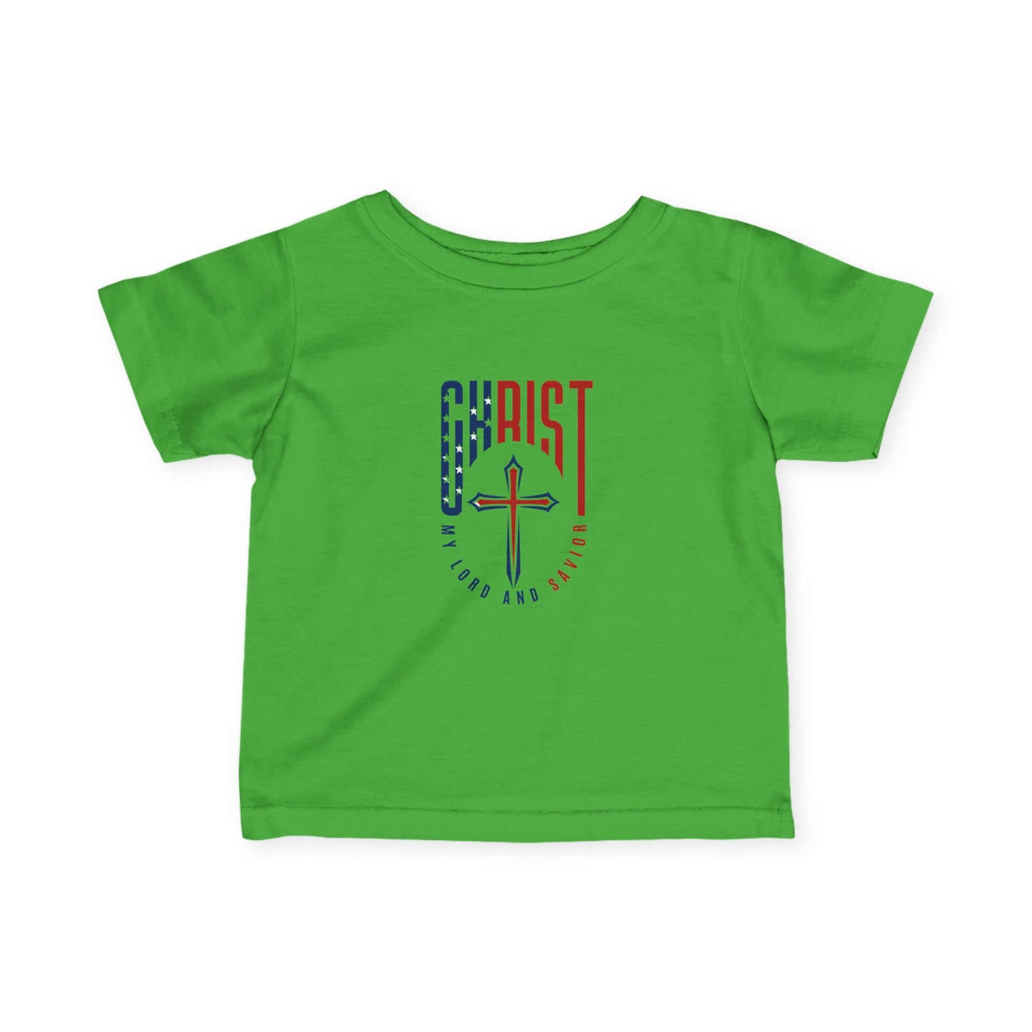 Infant Tee — "Christ Is Lord" Red & Blue Cross Baby Shirt