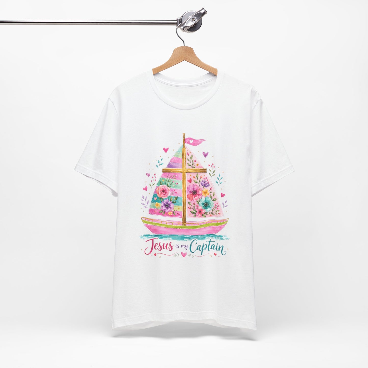 Jesus Is My Captain Floral Sailboat T-Shirt